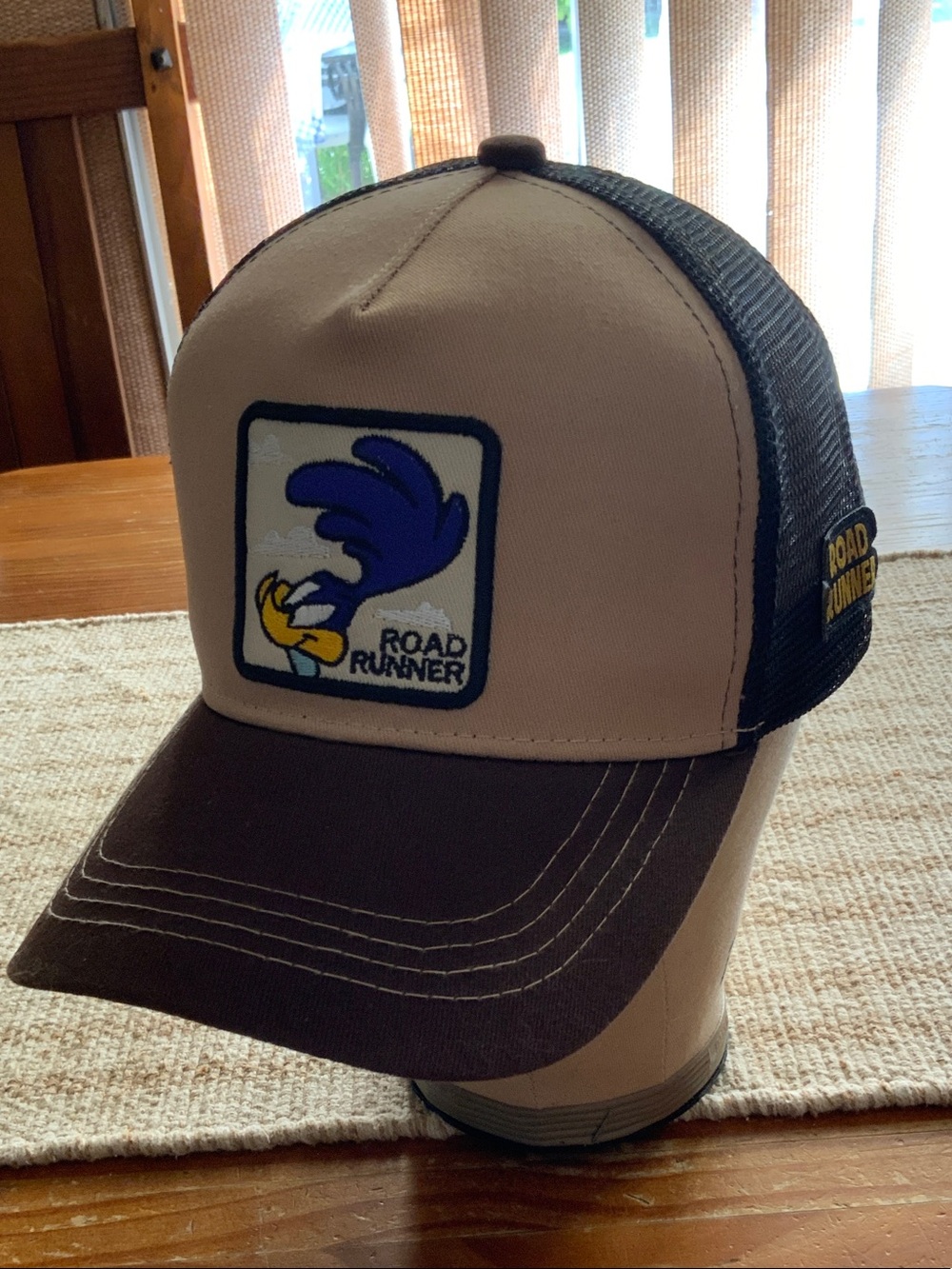 Road Runner Embroidered Trucker Hat in Cream and Brown - Picture 9 of 9